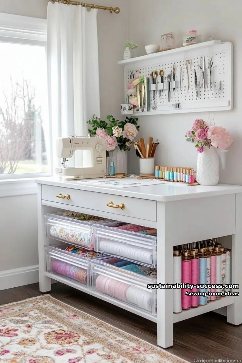 15 Zesty Sewing Room Ideas to Jazz Up Your Space! 31 under-desk rolling drawers for secret storage of unfinished sewing projects. 1