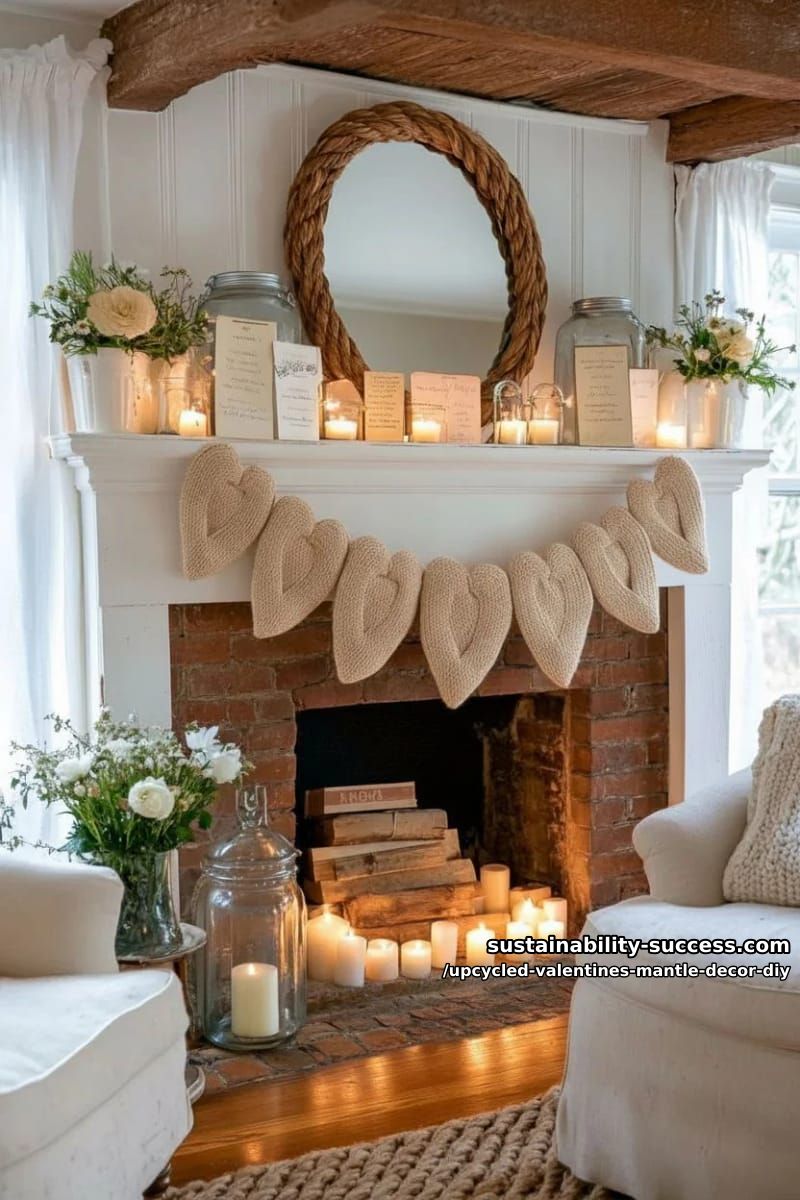 upcycled sweater sleeves transformed into cozy heart-shaped mantle banners 1