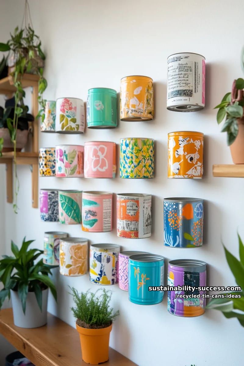 15 Superb Ideas to Upcycle Tin Cans 45 upcycled tin can wall art mosaics using spray paint and magazine cutouts 1
