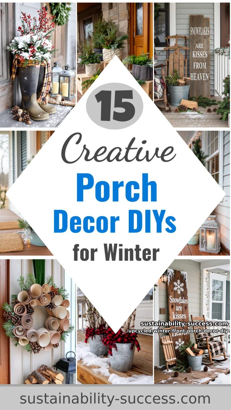 15 Upcycled Front Porch Decor DIYs for Winter 34 upcycled winter front porch decor diy - Collage 33