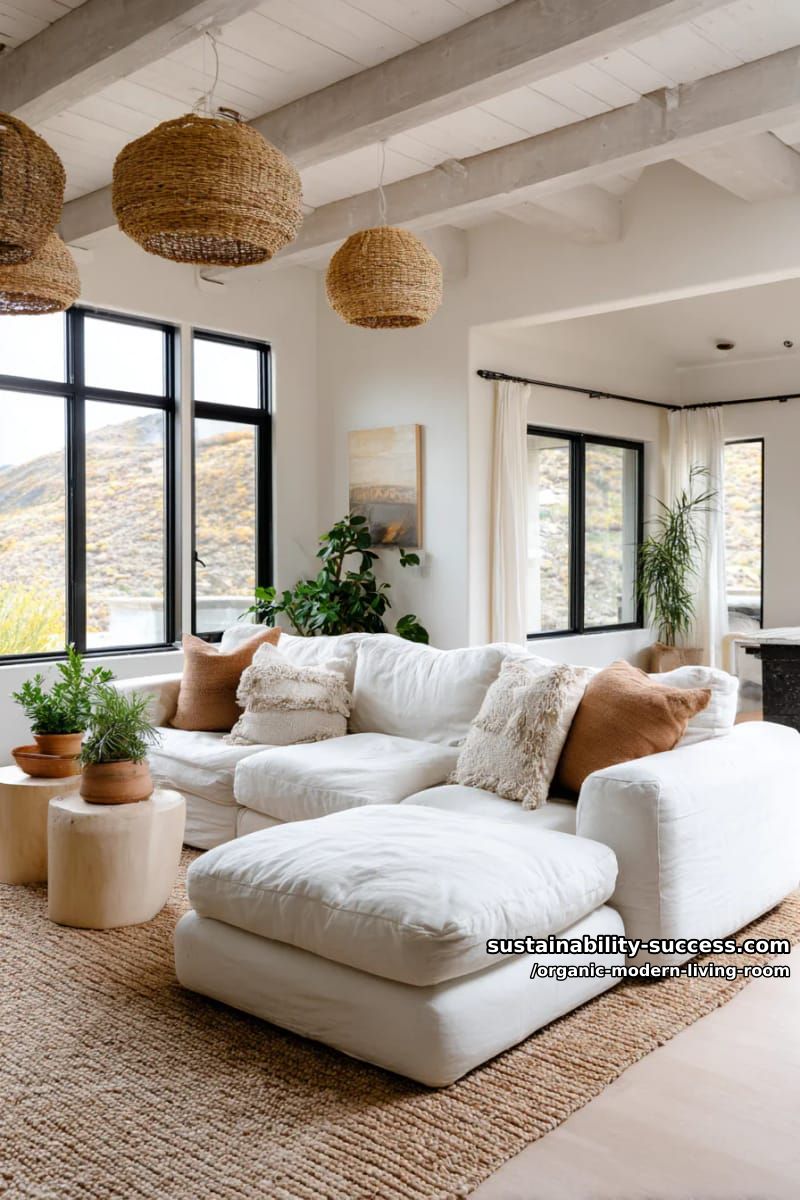 15 Organic Modern Living Room Designs for an Elegant Contemporary Feel 29 use woven pendant lights over a round modular sectional and terra cotta pillows 1