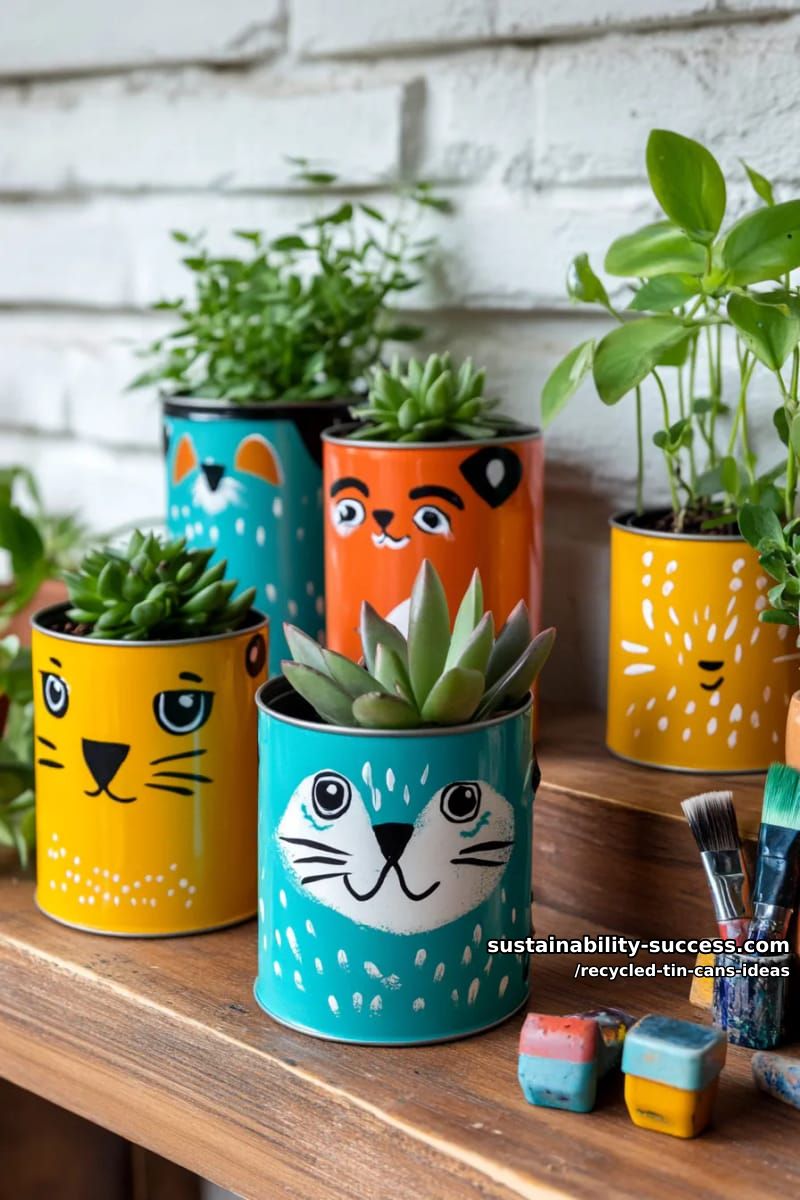 15 Superb Ideas to Upcycle Tin Cans 6 vibrant animal planters using recycled tin cans and bold acrylic paint 1