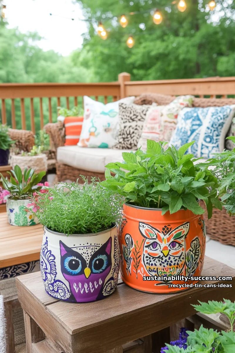 15 Superb Ideas to Upcycle Tin Cans 7 vibrant animal planters using recycled tin cans and bold acrylic paint 1