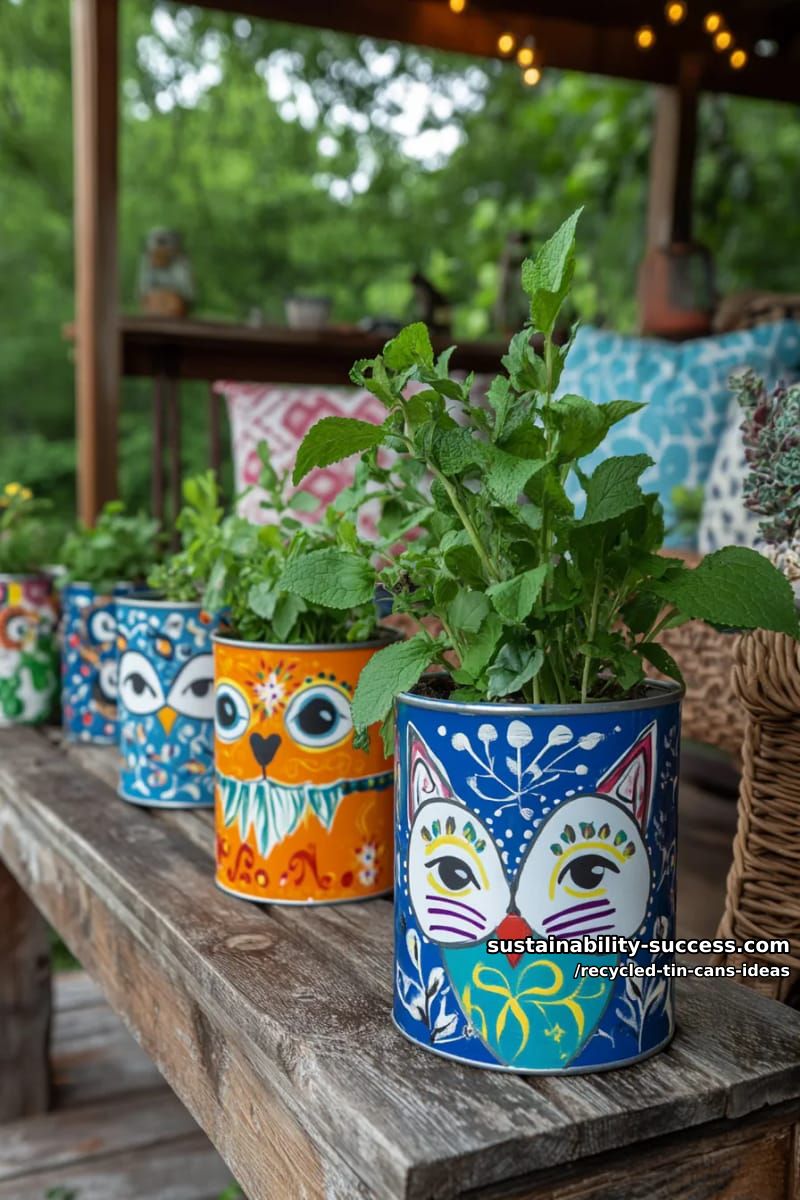 15 Superb Ideas to Upcycle Tin Cans 8 vibrant animal planters using recycled tin cans and bold acrylic paint 1