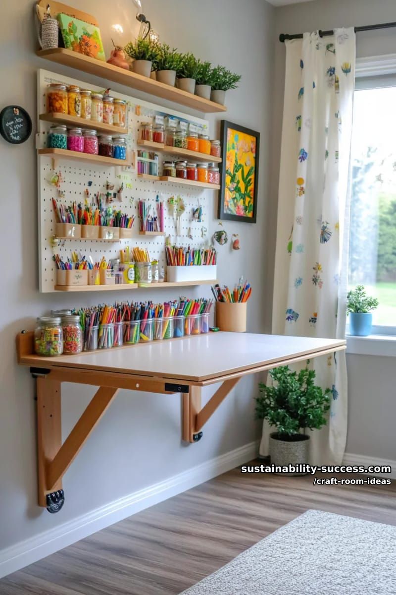 15 Inspiring Craft Room Ideas to Elevate Your Creative Space 30 wall-mounted fold-down table to maximize small space craft room functionality 1