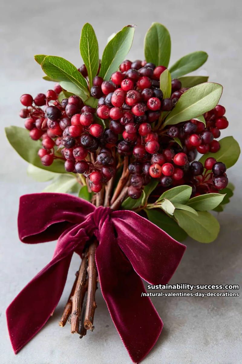 21 Nature-Inspired Valentines Day Decorations You'll Love 37 wild berry branch bouquet tied with velvet ribbon 1