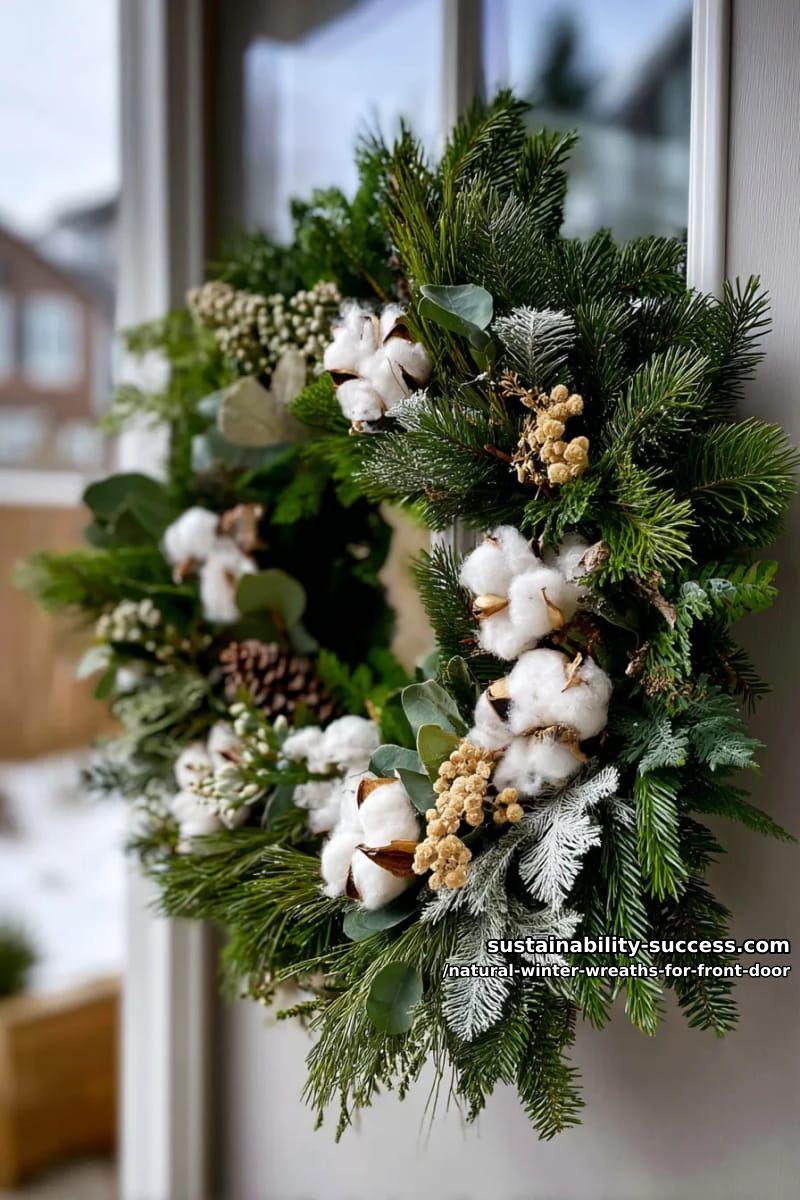 wild foraged winter greens with natural cotton pods and tiny pinecones 1