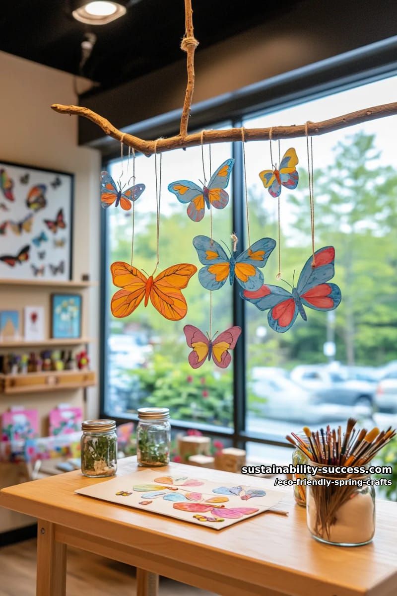 assemble butterfly mobiles from painted recycled paper and twigs 1