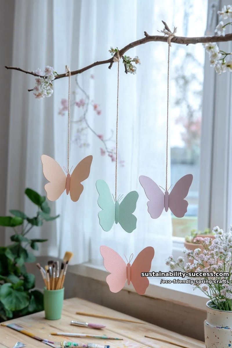 assemble butterfly mobiles from painted recycled paper and twigs 1
