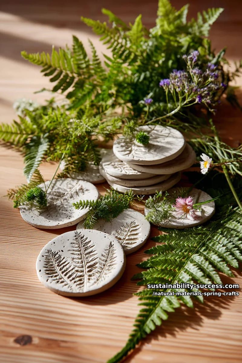 botanical clay medallions featuring imprints of local fern, clover, and flowers 1