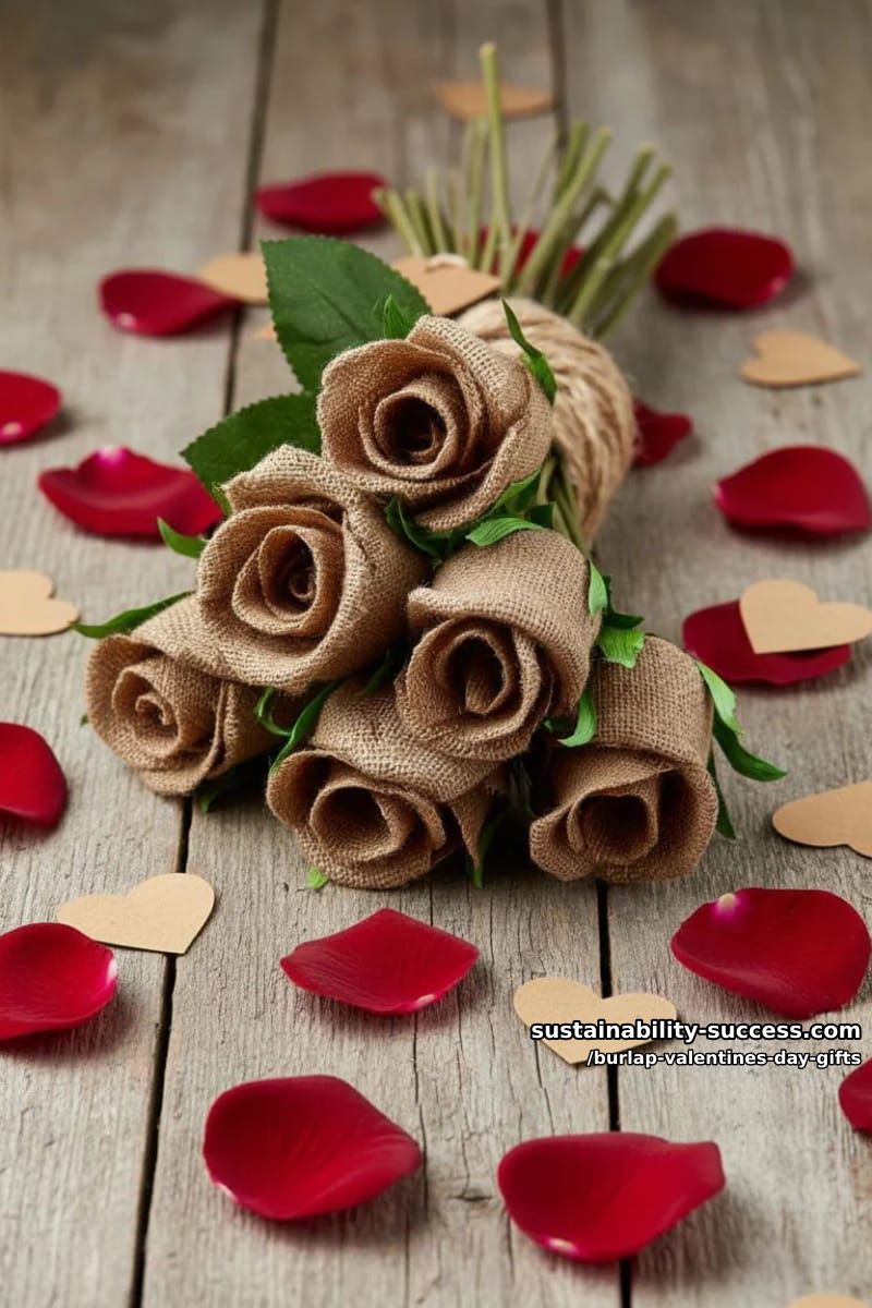 Sustainable Lifestyle Articles 7 burlap roses bouquet tied with twine and kraft paper tag 30