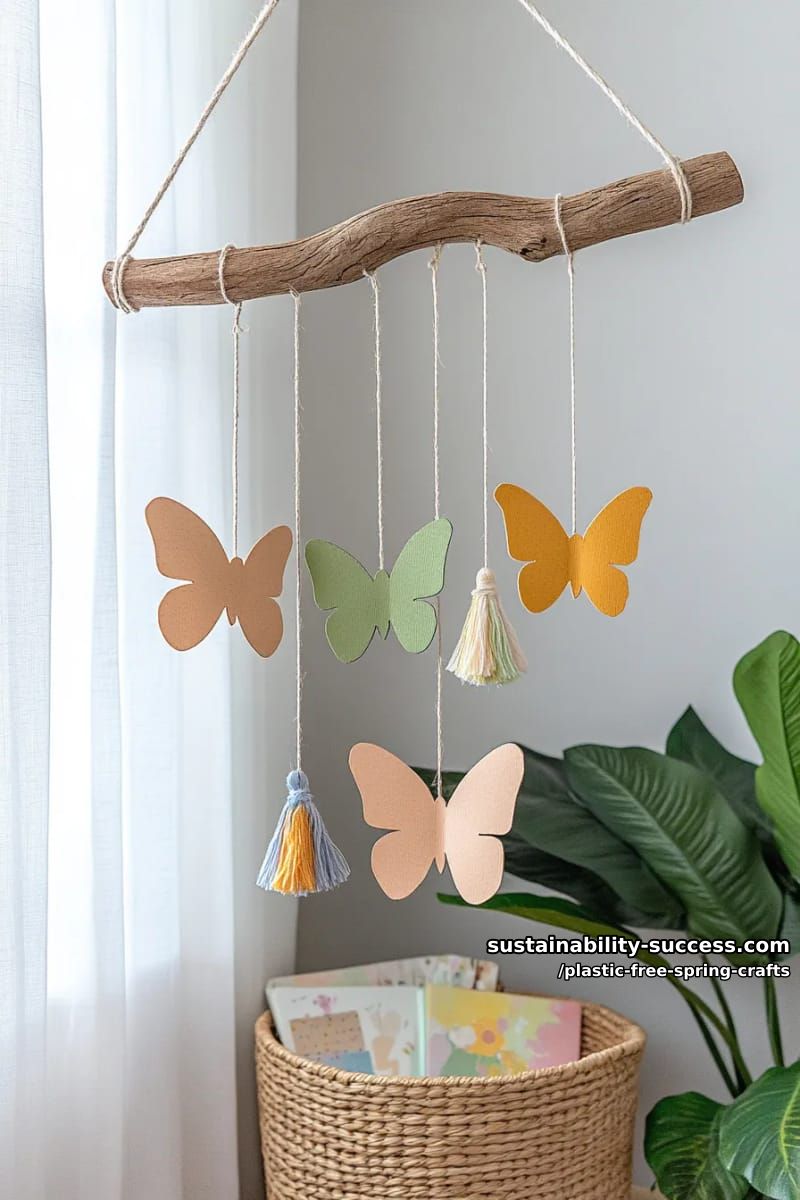 cardboard butterfly mobiles decorated with watercolor paint and yarn tassels 1