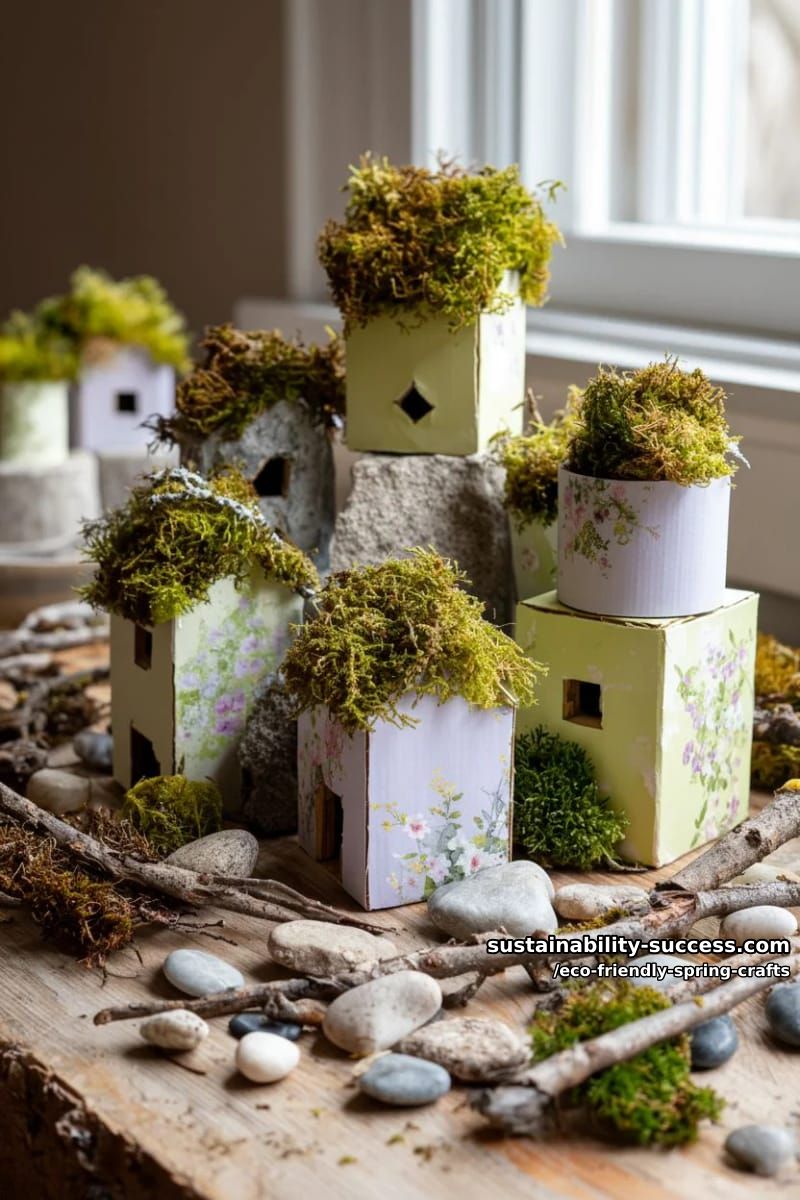 create fairy houses from painted cardboard and foraged moss 1