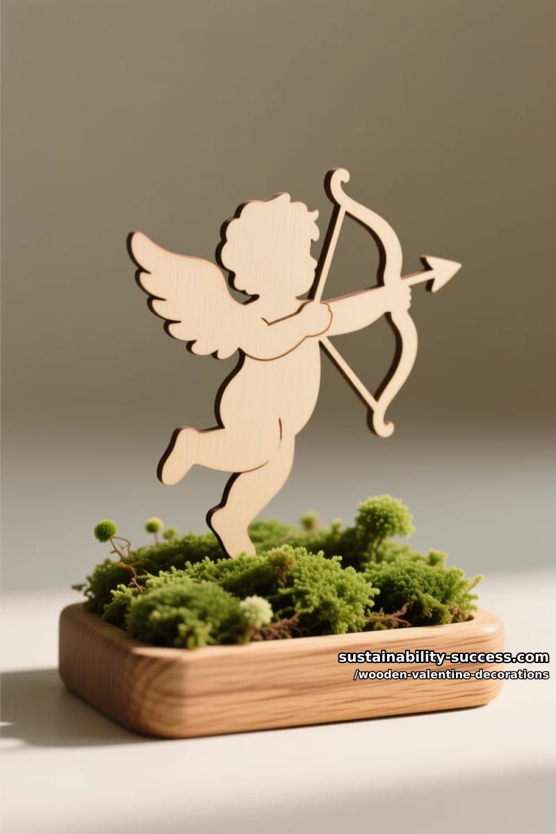 15 Elegant Wooden Valentine Decorations You’ll Love 17 cupid silhouette cutout perched on a mossy wooden base 1