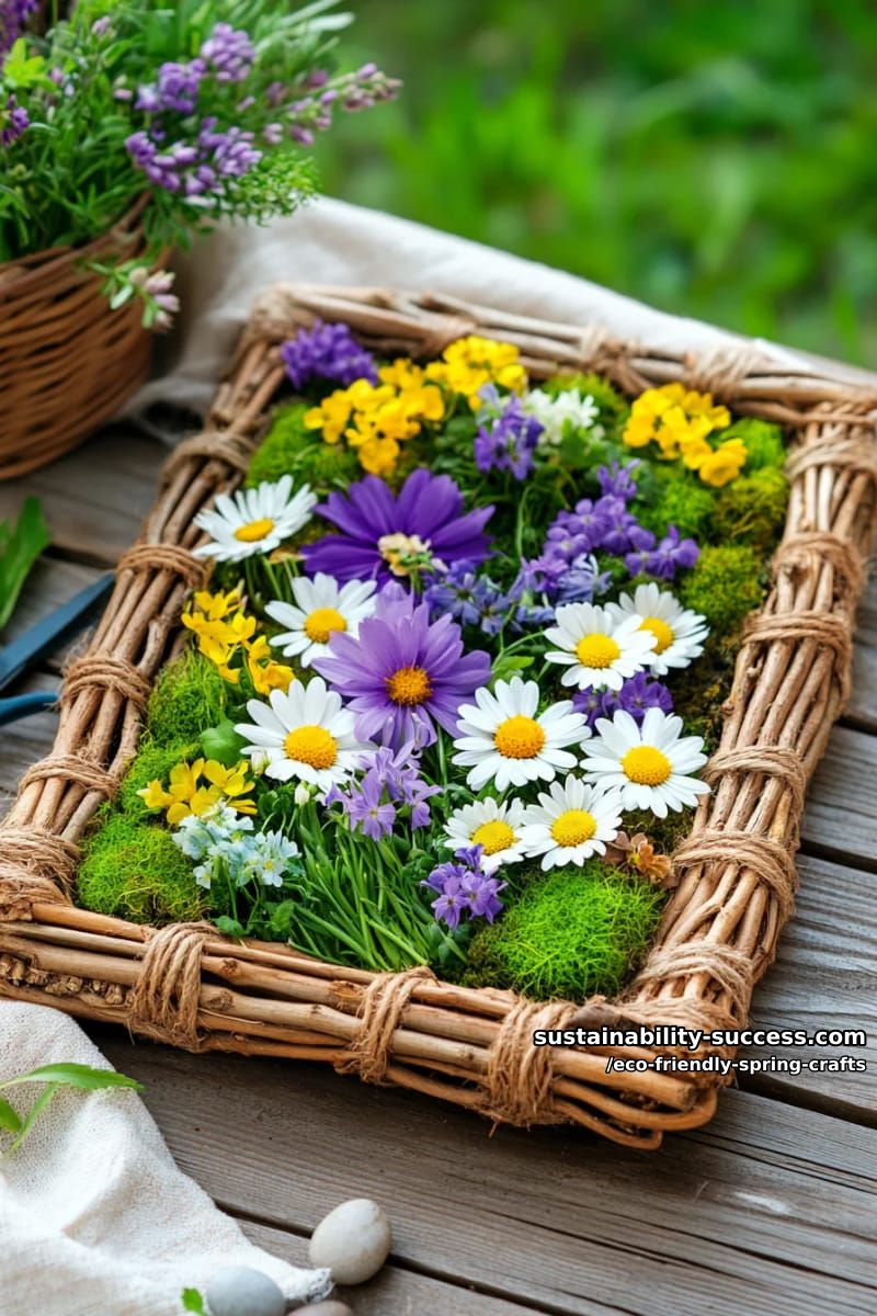 design a nature weaving art piece with sticks, flowers, and grasses 1