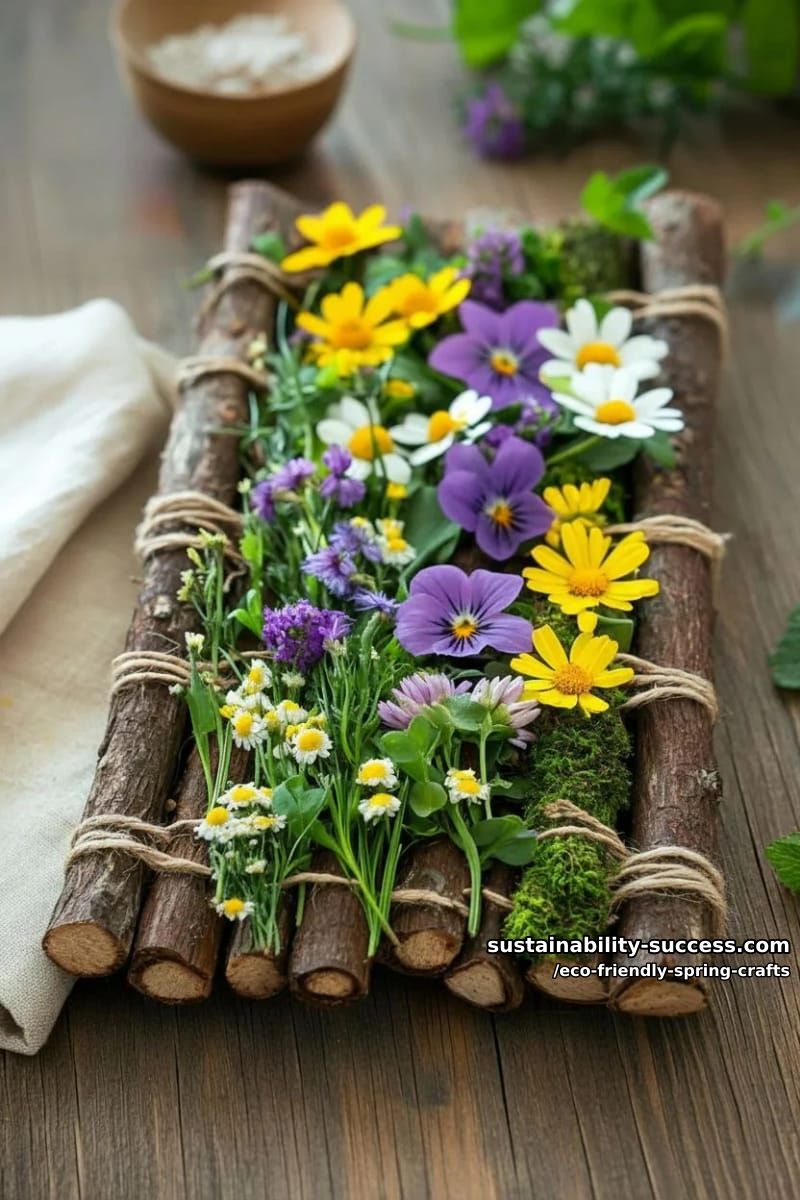 design a nature weaving art piece with sticks, flowers, and grasses 1