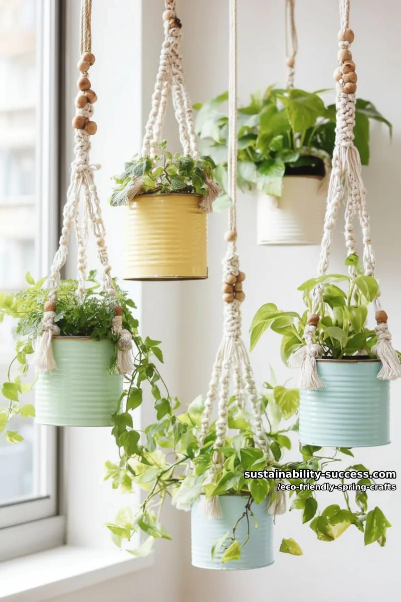 design eco-friendly hanging planters using tin cans and macrame 1