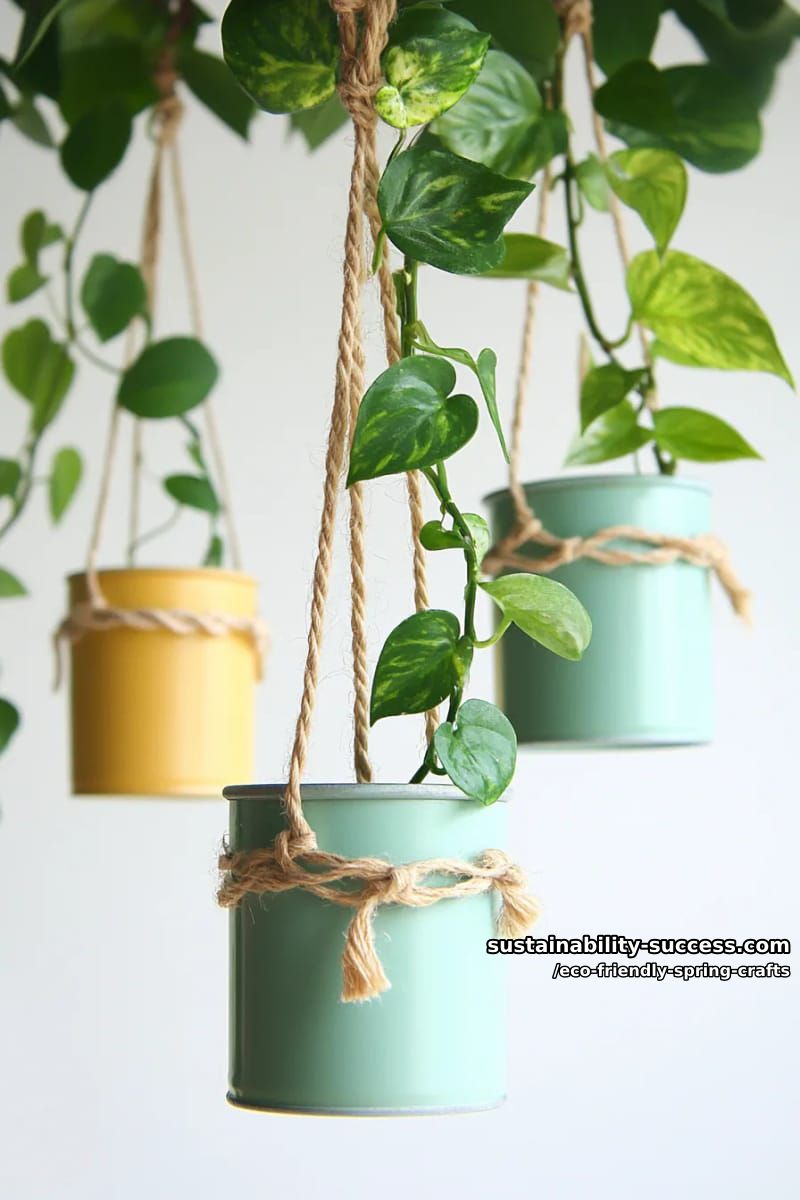 design eco-friendly hanging planters using tin cans and macrame 1