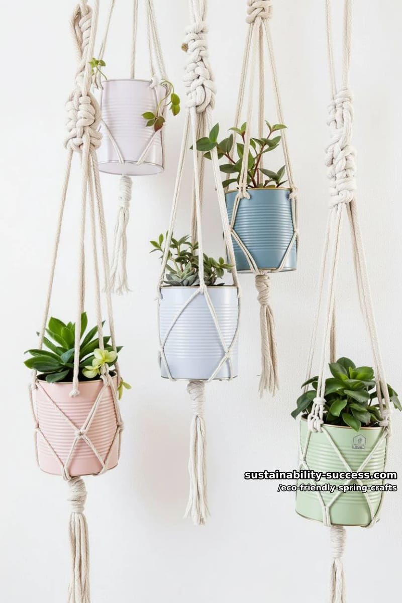 design eco-friendly hanging planters using tin cans and macrame 1