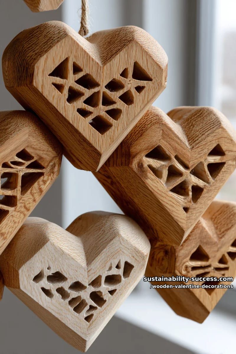 15 Elegant Wooden Valentine Decorations You’ll Love 9 interlocking wooden hearts wall hanging with geometric cutouts 1