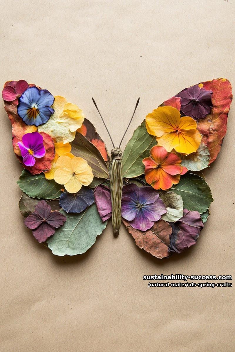 leaf and petal butterfly collage on kraft paper with textural layering 1