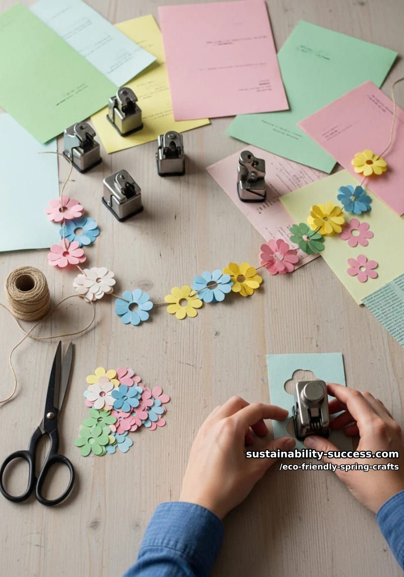 make a spring garland out of recycled paper and flower punches 1