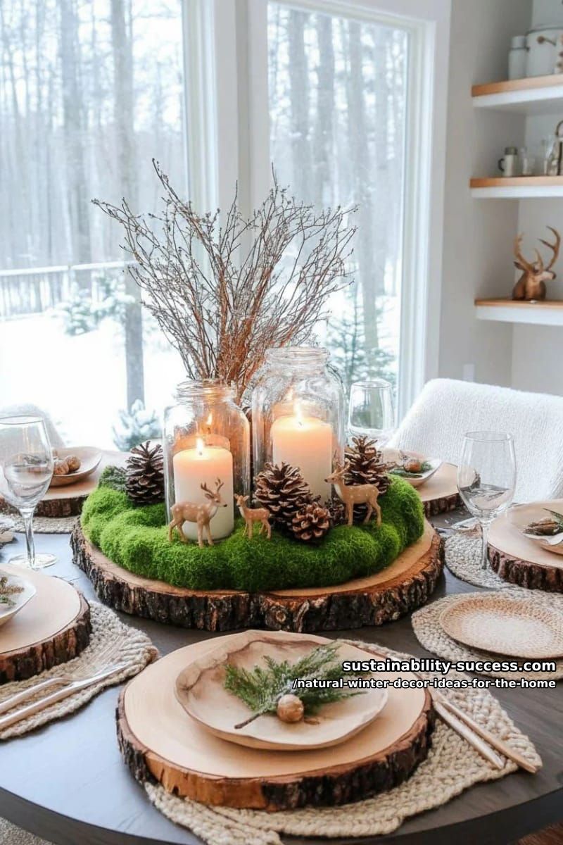 mossy woodland centerpiece featuring miniature deer and rustic bark slices 1