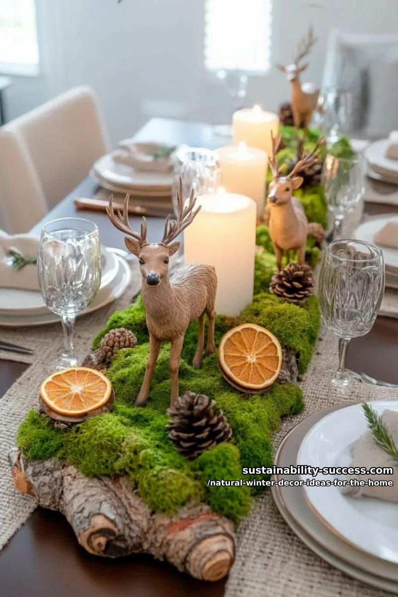 mossy woodland centerpiece featuring miniature deer and rustic bark slices 1