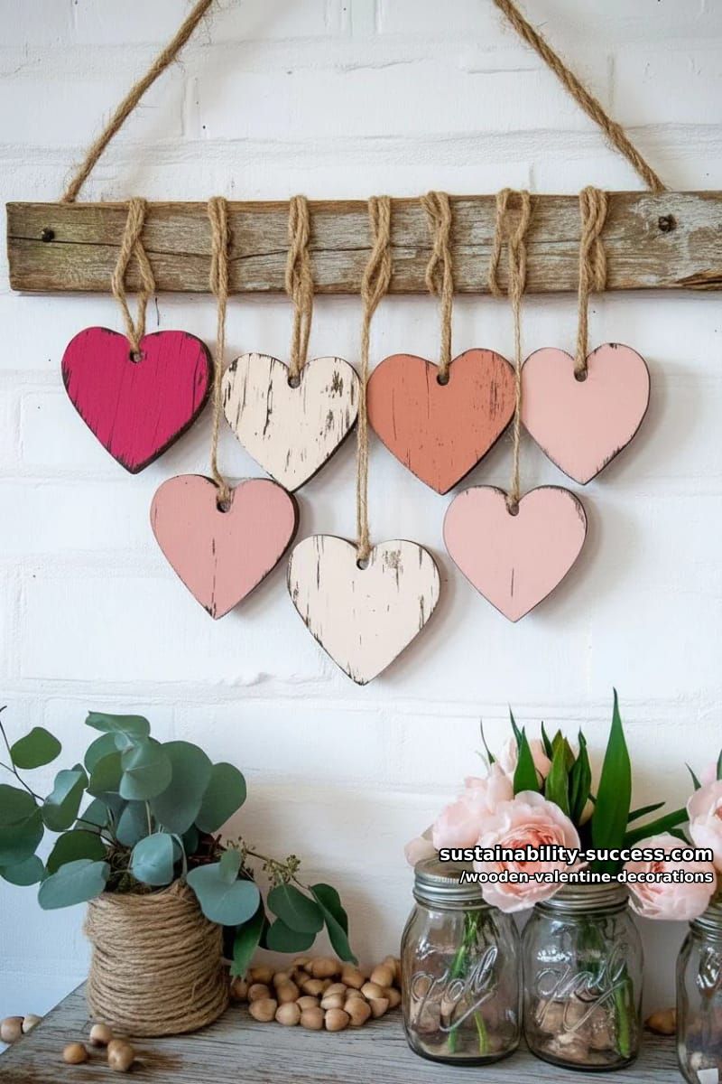 15 Elegant Wooden Valentine Decorations You’ll Love 22 ombre heart garland from reclaimed wood slats and pink paint 1