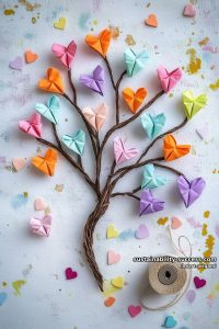 origami heart tree collage with multicolored hearts as blooming leaves 19