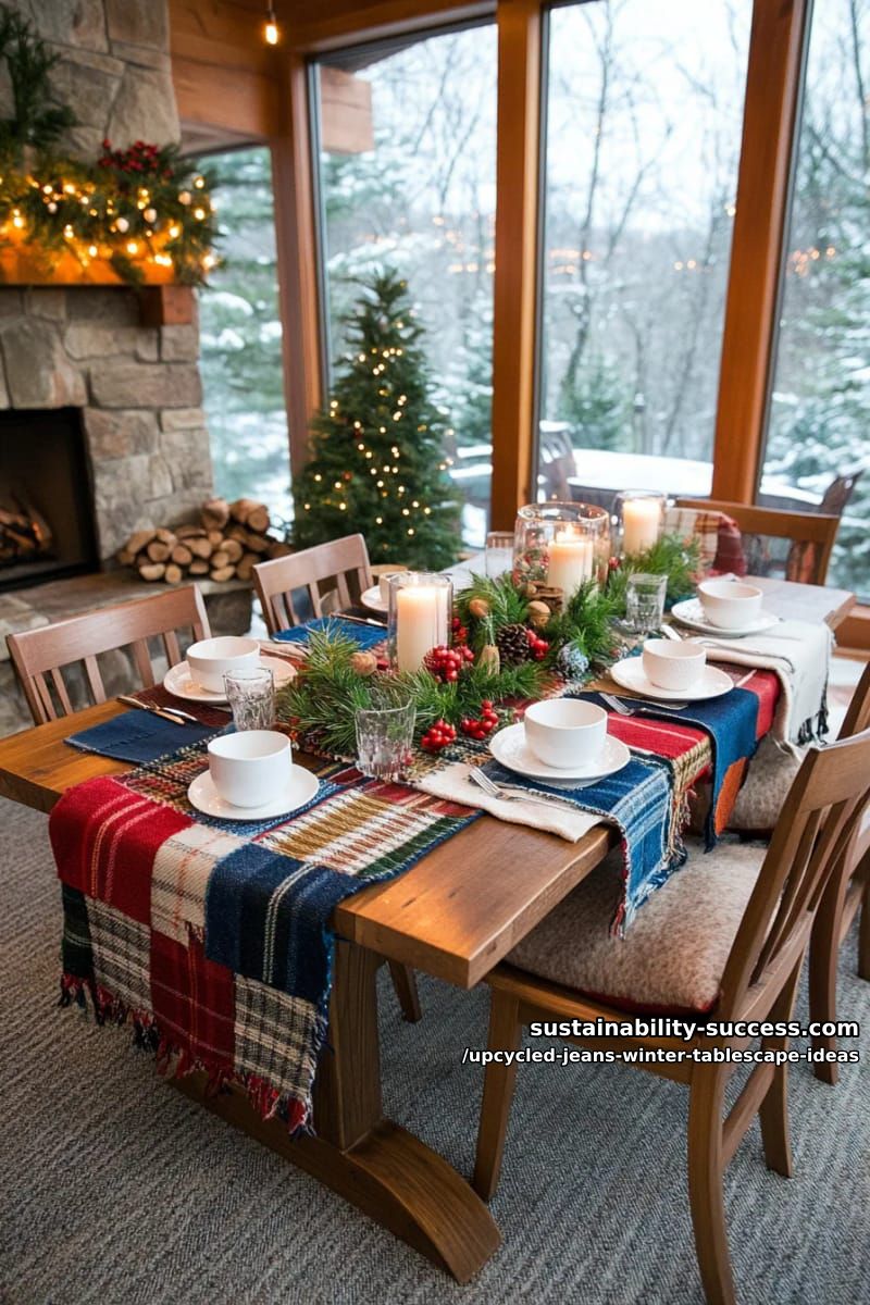 Sustainable Lifestyle Articles 10 patchwork denim table runner mixed with cozy tartan squares 18