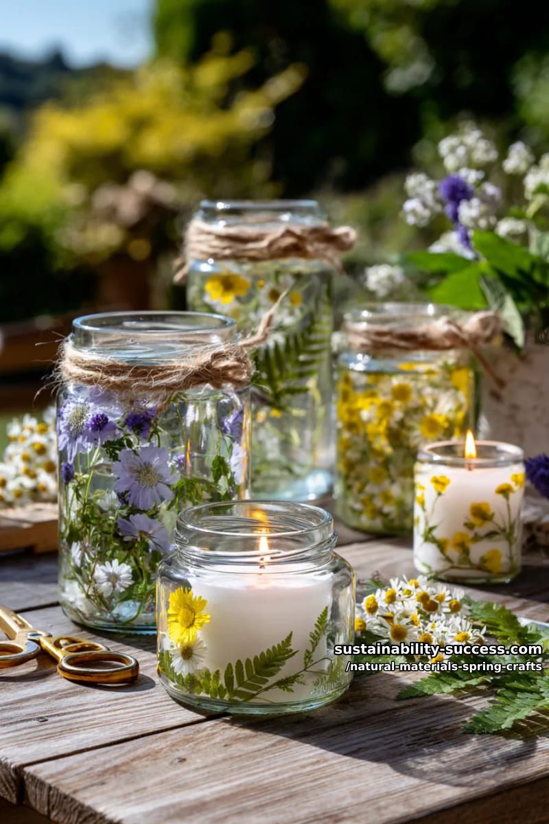 pressed flower lanterns using recycled jars and wildflowers from your backyard 1