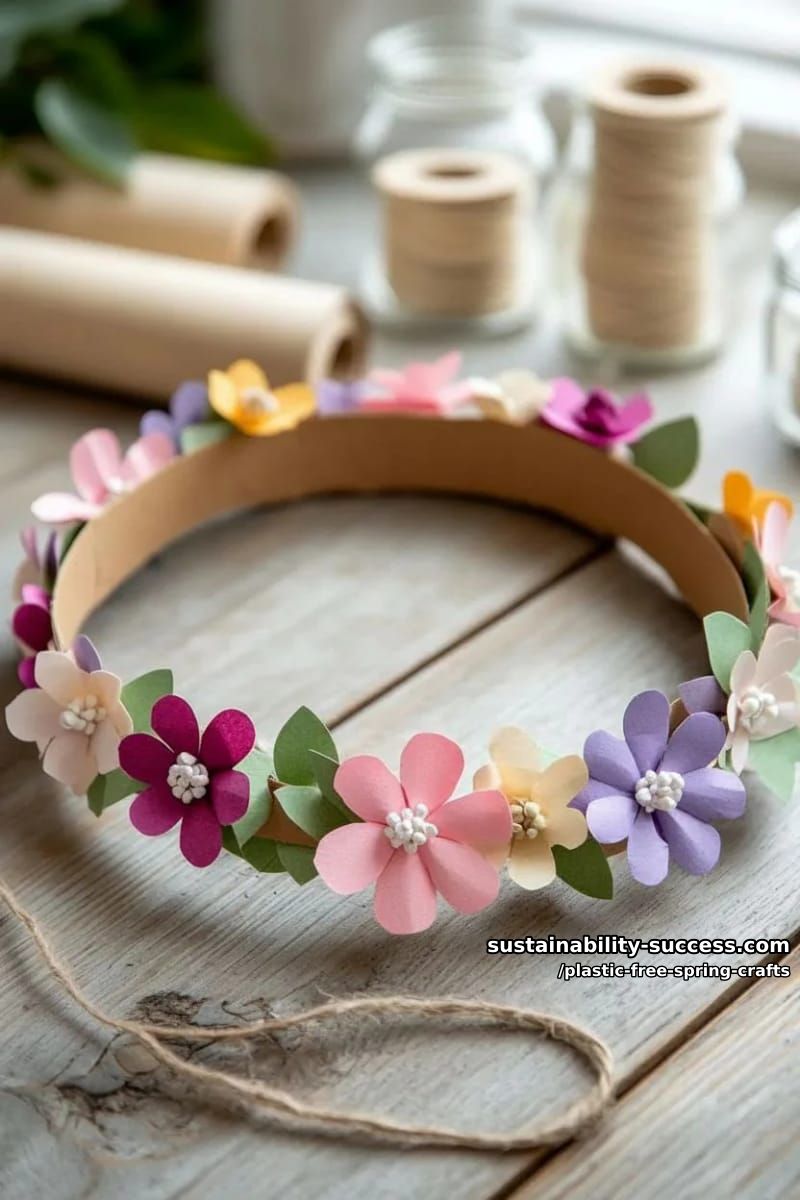 recycled cardboard flower crowns with tissue paper blossoms 1