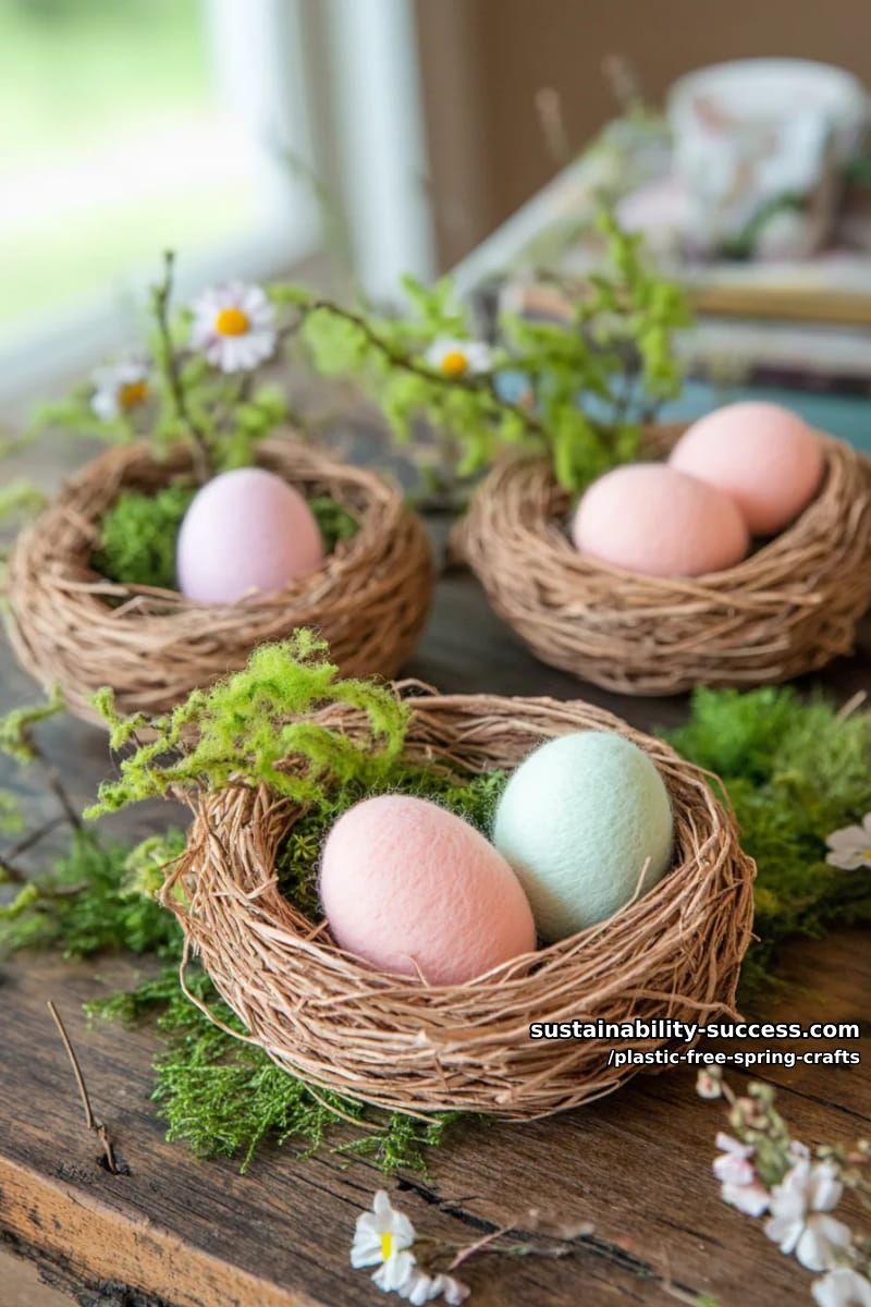 recycled paper bird nests filled with felted wool eggs 1