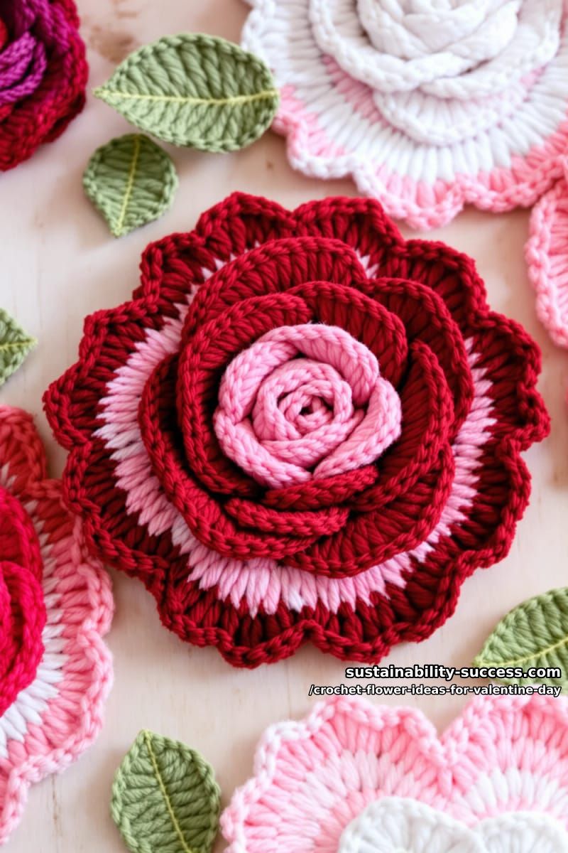 Sustainable Lifestyle Articles 1 rose-shaped crochet coasters with scalloped heart edges 17
