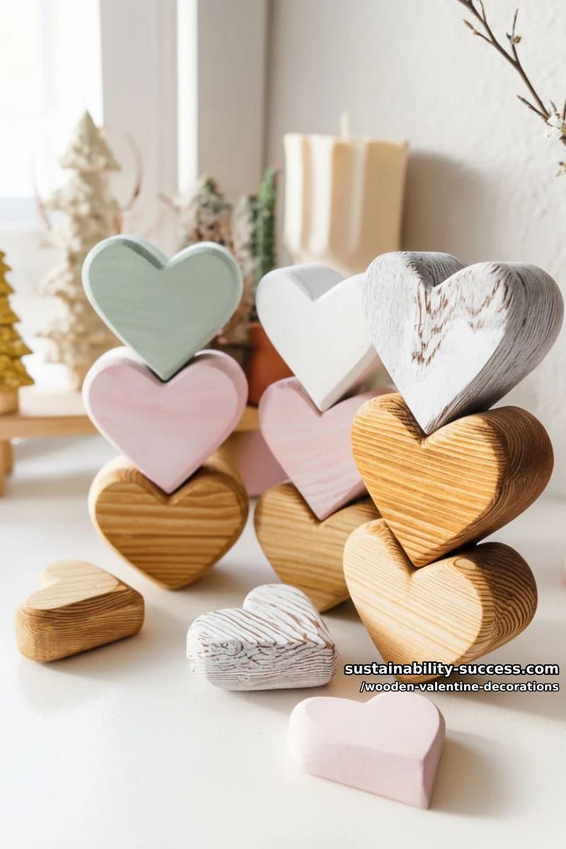 15 Elegant Wooden Valentine Decorations You’ll Love 30 scandinavian inspired heart stackers in pastel and natural wood 1