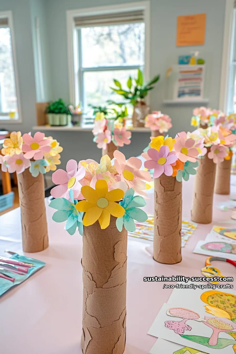 shape paper roll trees with tissue paper blossoms for the classroom 1
