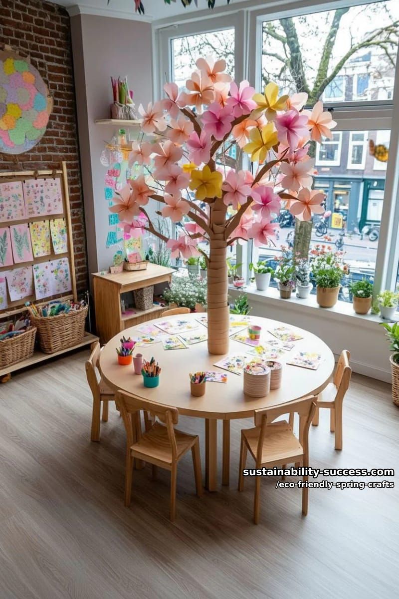 shape paper roll trees with tissue paper blossoms for the classroom 1
