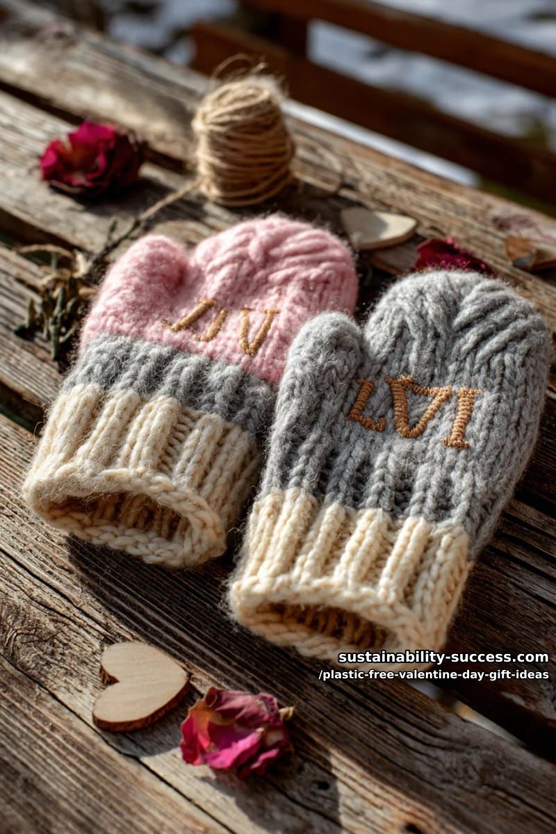 Sustainable Lifestyle Articles 5 upcycled sweater mittens with embroidered initials 11