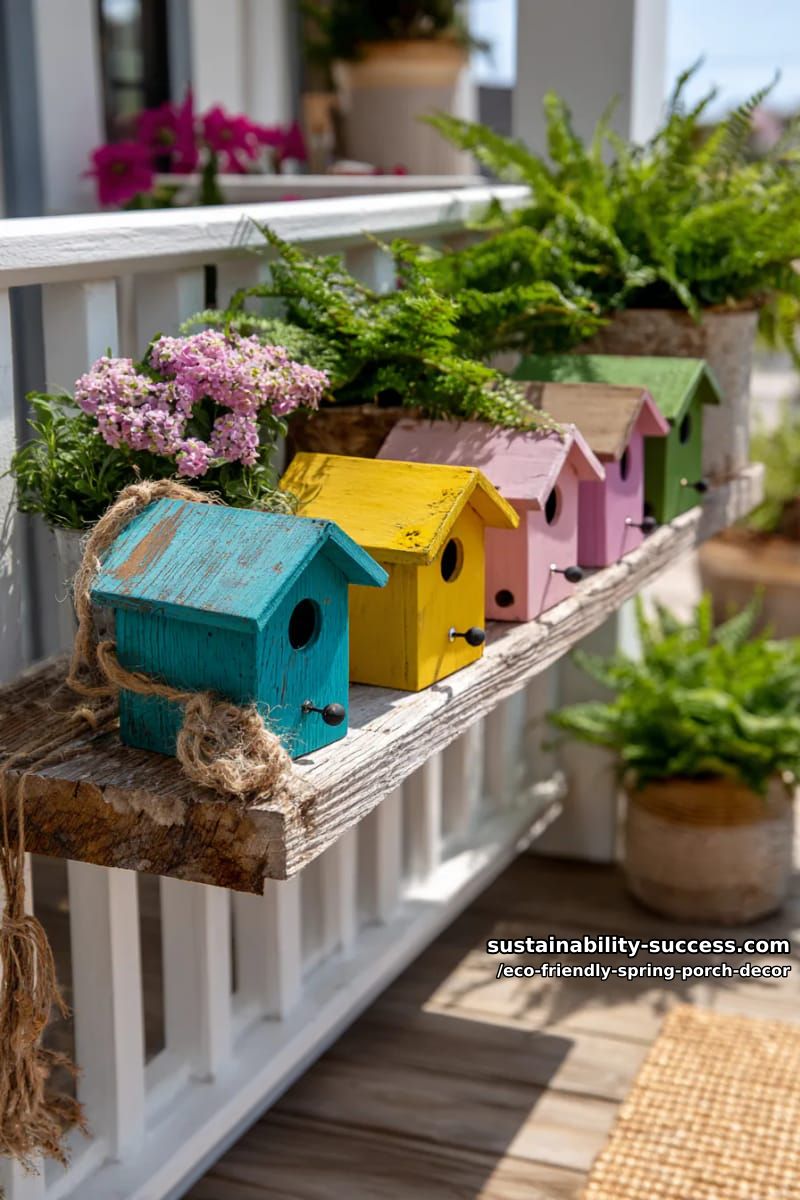 birdhouses crafted from reclaimed wood painted in vibrant spring hues 1