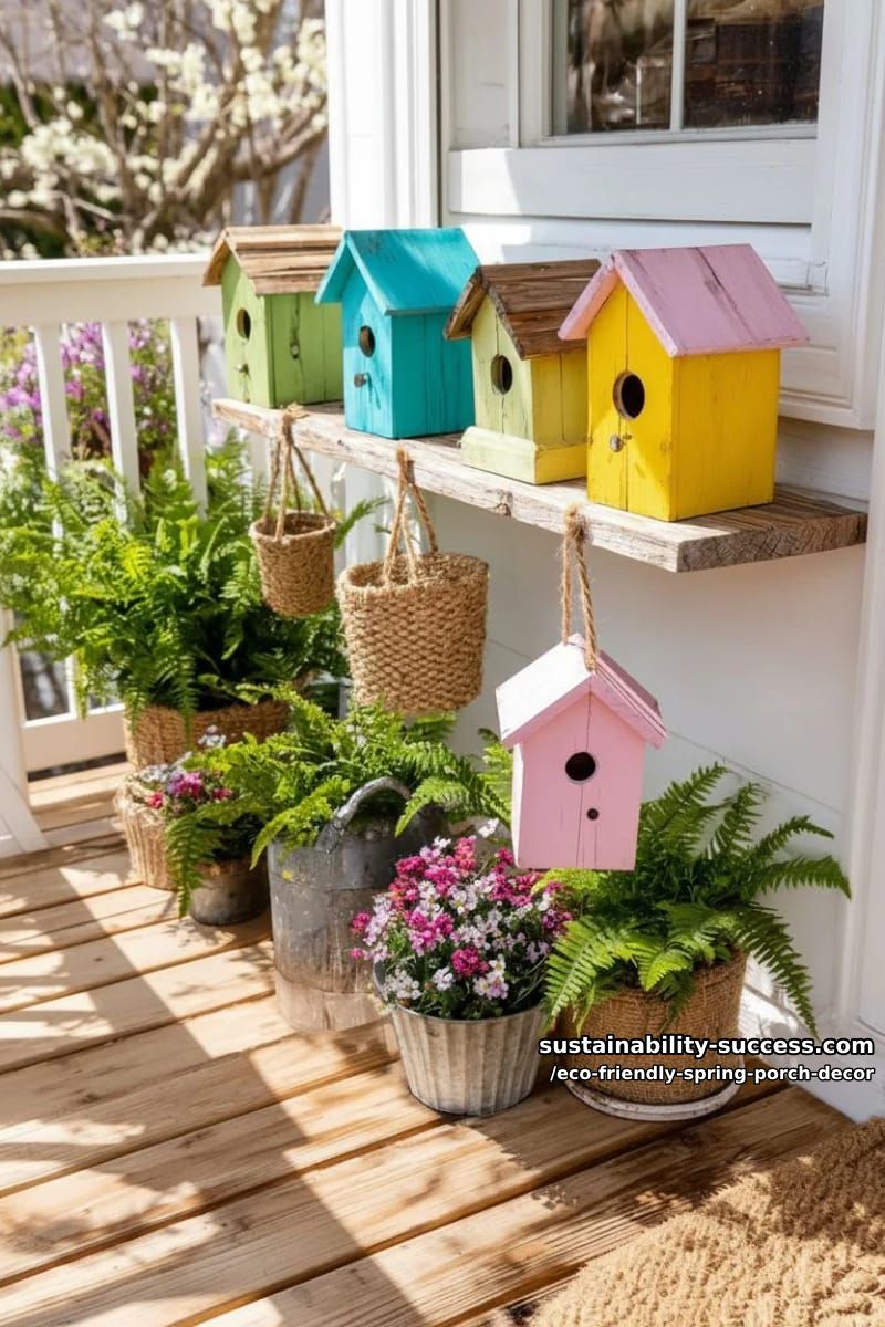 birdhouses crafted from reclaimed wood painted in vibrant spring hues 1
