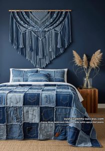 boho-inspired denim macramé wall hanging with braided tassels 43