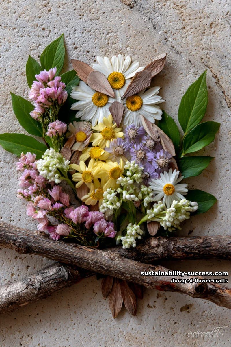 botanical owl made from pressed wildflowers and natural twigs for wall art 1