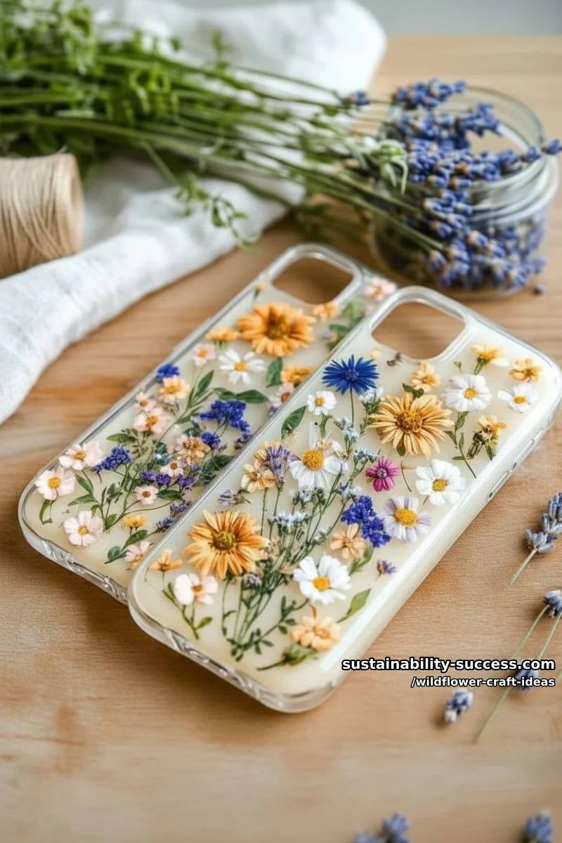 botanical phone cases showcasing preserved wildflowers under clear resin 1