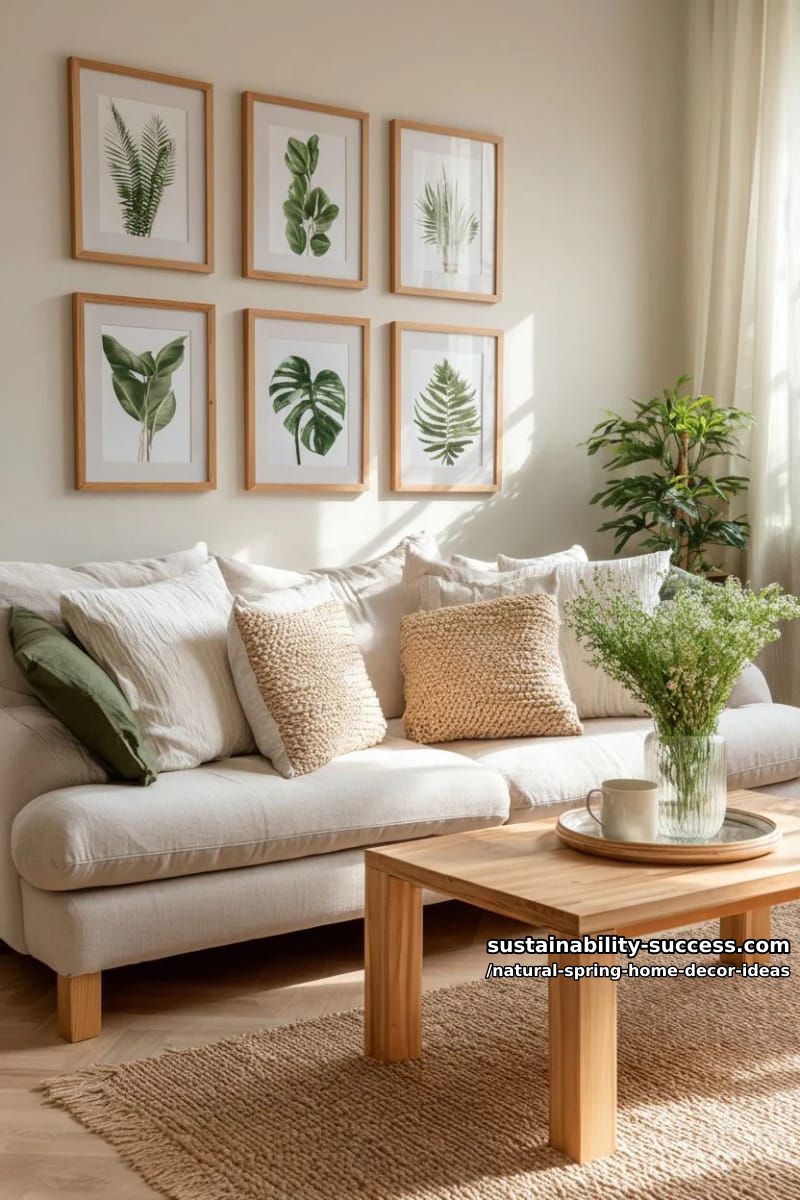 botanical prints in natural oak frames for a soothing gallery wall 1
