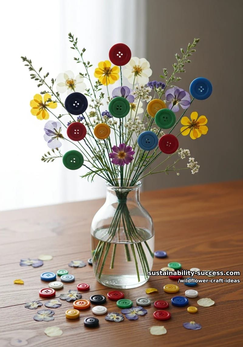 button flower bouquets mixed with pressed wildflowers for playful dimension 1