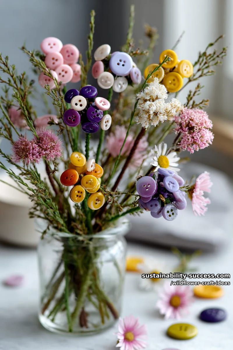 button flower bouquets mixed with pressed wildflowers for playful dimension 1
