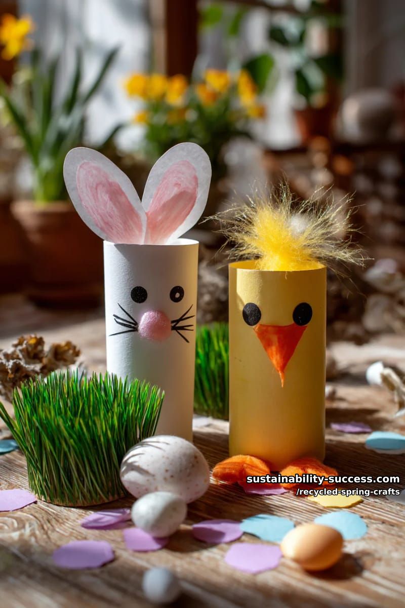 cardboard tube bunny and chick figurines for spring decor 1