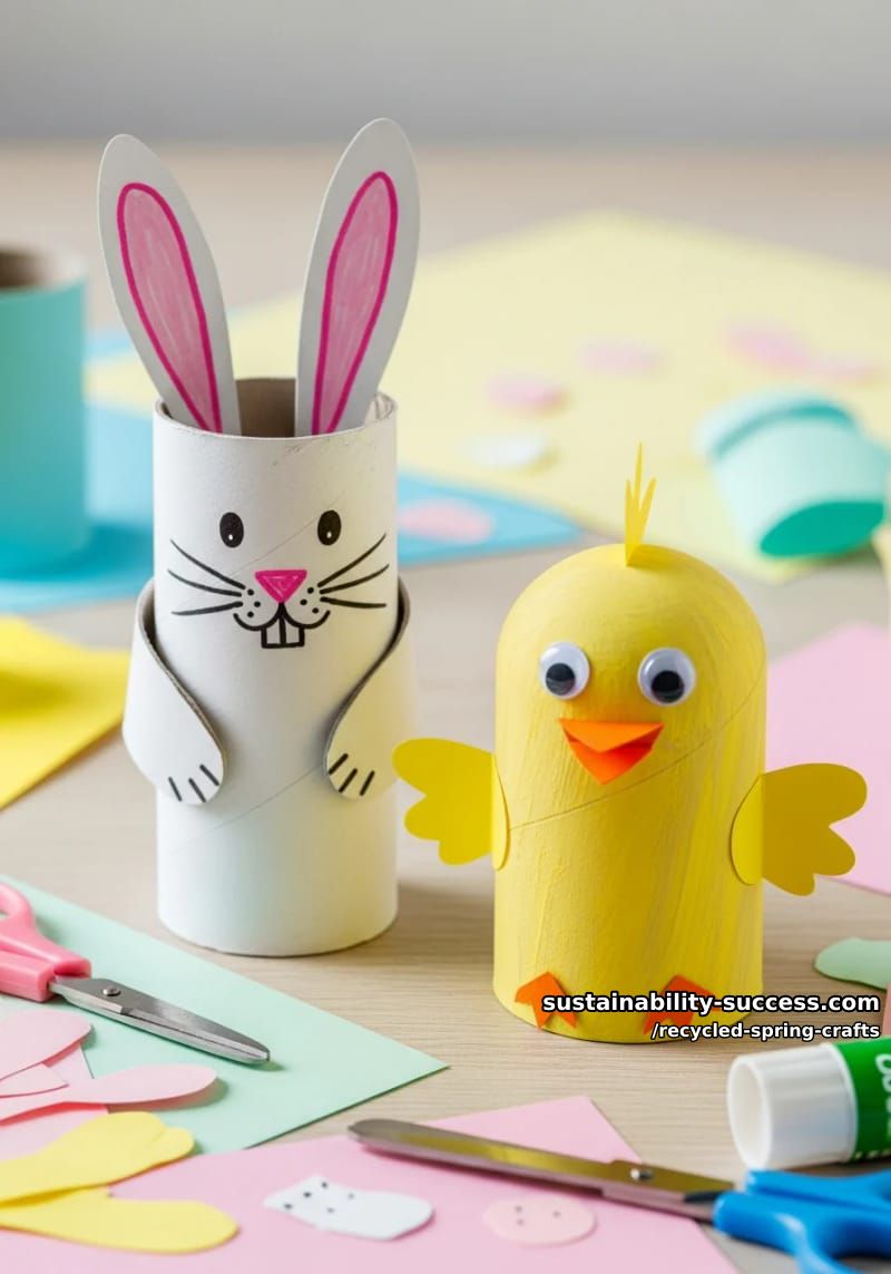 cardboard tube bunny and chick figurines for spring decor 1