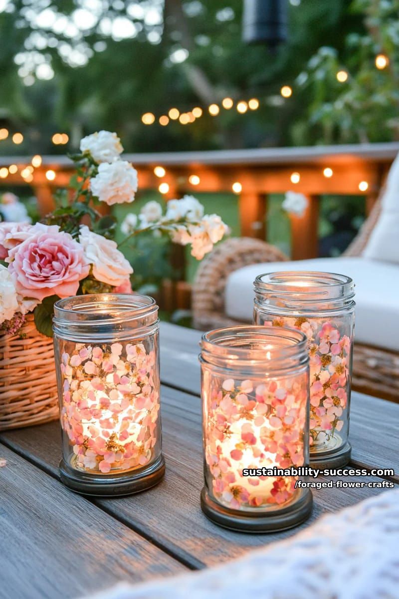 diy flower lanterns with pressed petals sealed in glass jars 1
